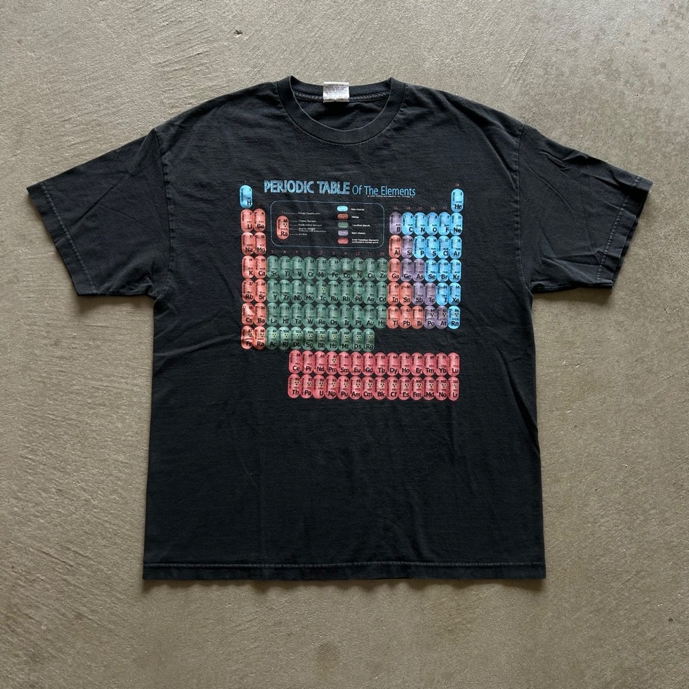 Vintage‎ Periodic Table Of The Elements Shirt Size XL Black 2002 Science Chem
